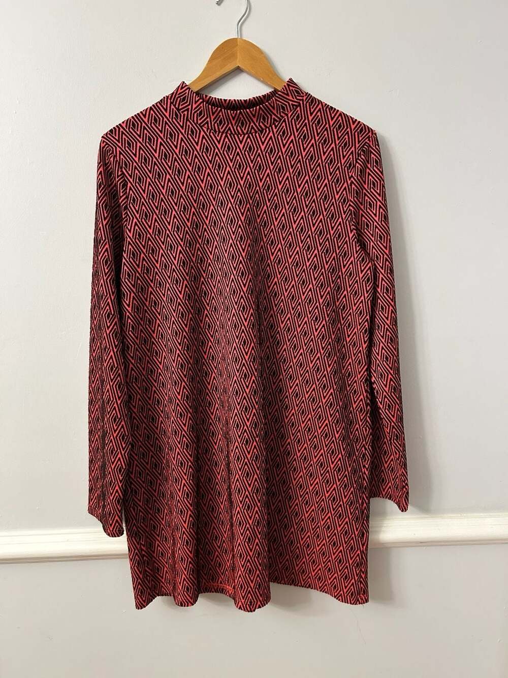 Zara Women's Geometric Jacquard Mock Neck Long Sleeve Tunic Dress